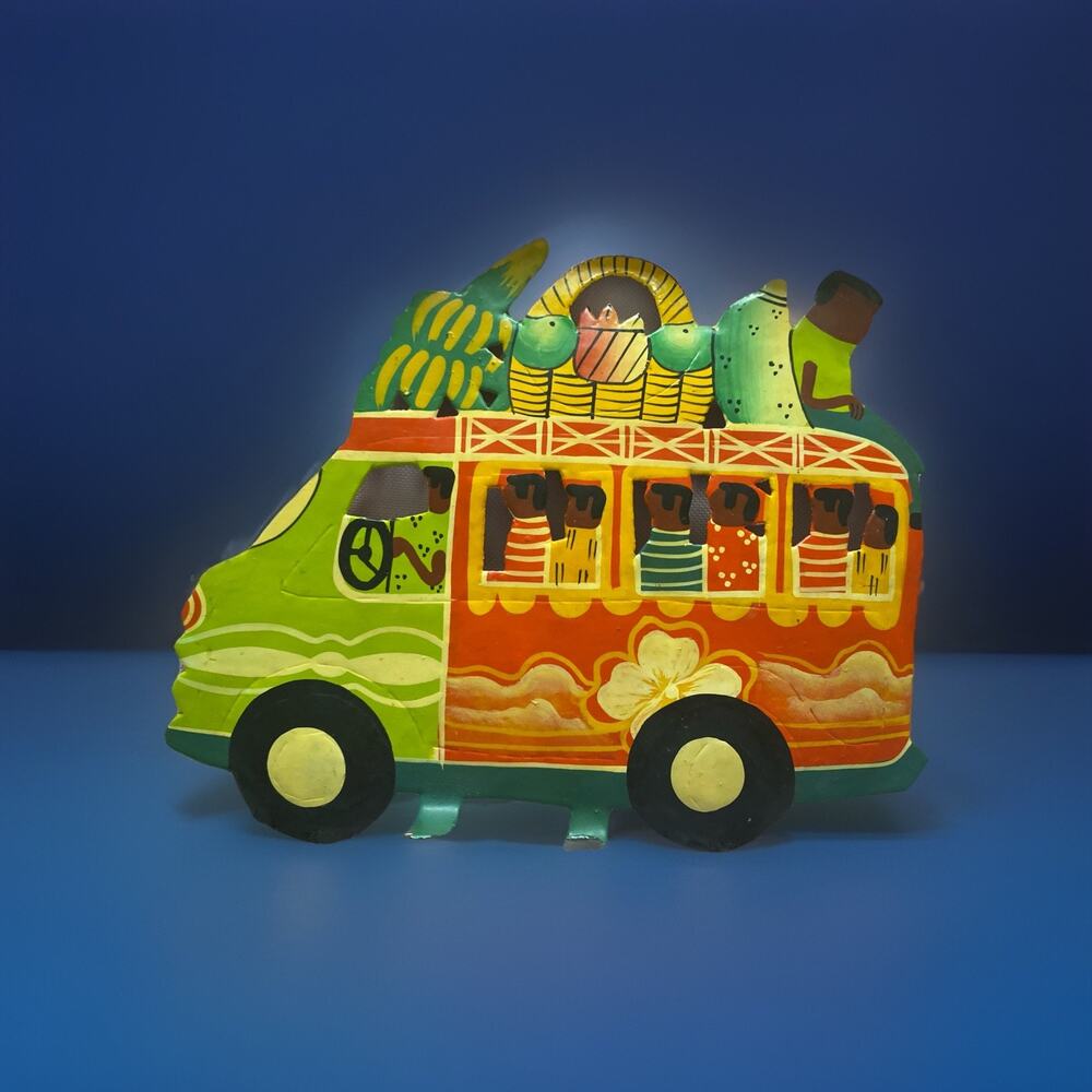 Handmade Haitian Folk Tip Tap Bus Wall Art w/ 2 Hooks from recycled steel drum